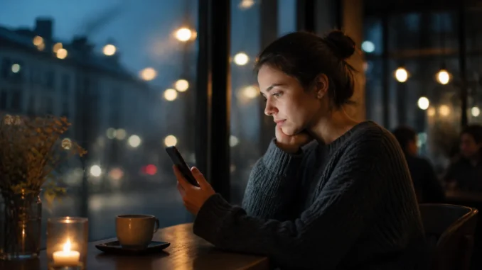 Telefon s nepravidelnými zprávami a člověk čekající na odpověď