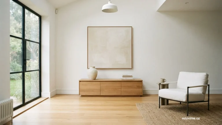 Prosvětlený minimalistický pokoj s několika pečlivě vybranými předměty
