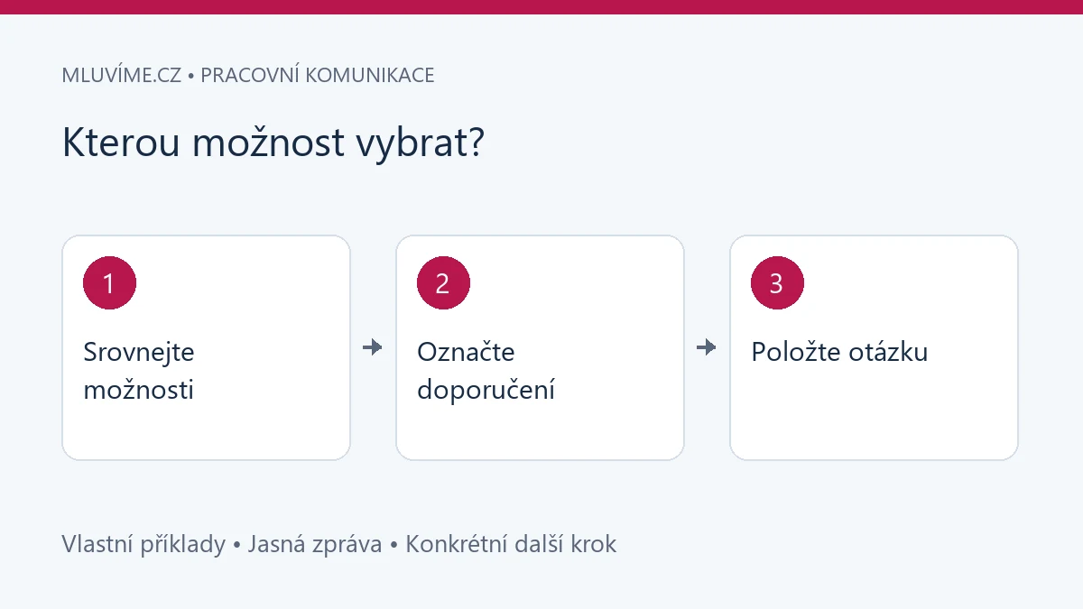 Kterou možnost vybrat?: Srovnejte možnosti, Označte doporučení, Položte otázku