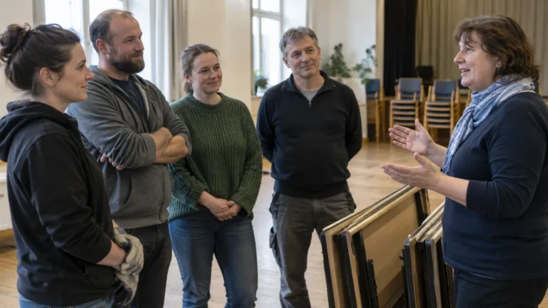 Pořadatelka děkuje skupině dobrovolníků po společné akci